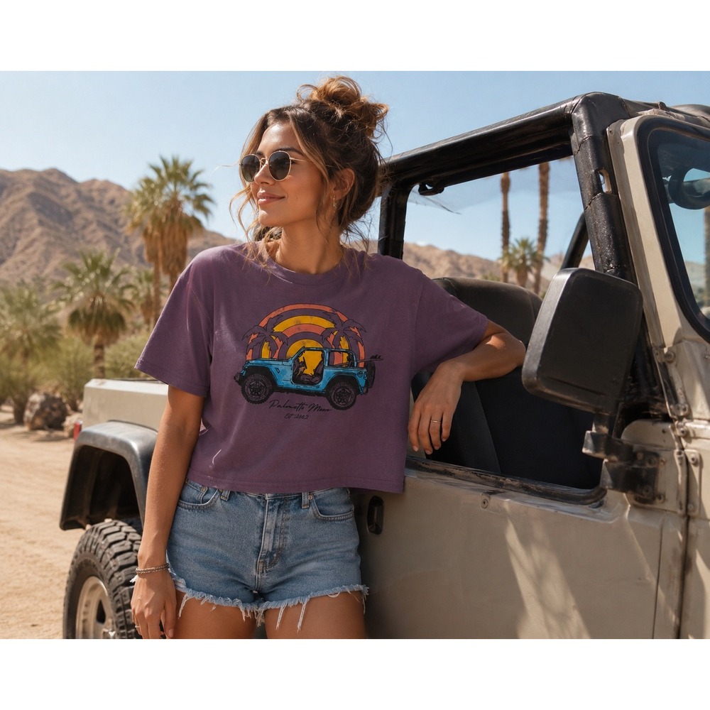 AS Colour Palmetto Moon‎ Purple Graphic Crop Tee Shirt Womens Large Retro Jeep